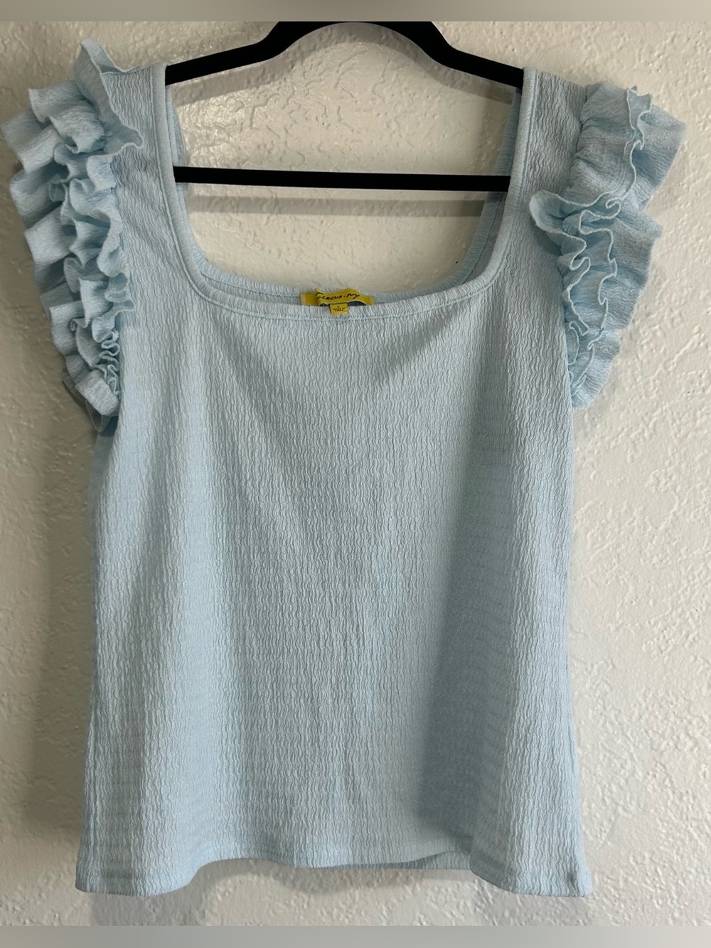 Circus Ivy Ruffled Sleeve Square-Neck Tank Top in Pale Blue